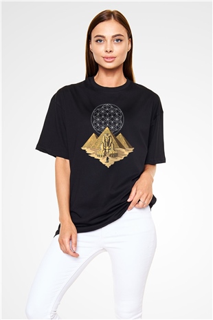 Mısır Piramitleri Siyah Oversize Tişört Oversize T-shirt - TişörtFabrikası