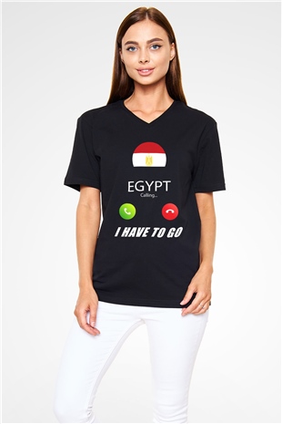 Mısır Siyah Unisex V Yaka Tişört