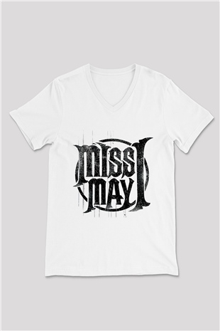 Miss May I Beyaz Unisex V Yaka Tişört T-Shirt