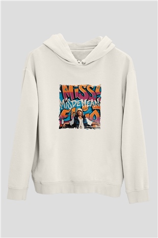 Missy Elliott Baskılı Unisex Beyaz Kapüşonlu Sweatshirt