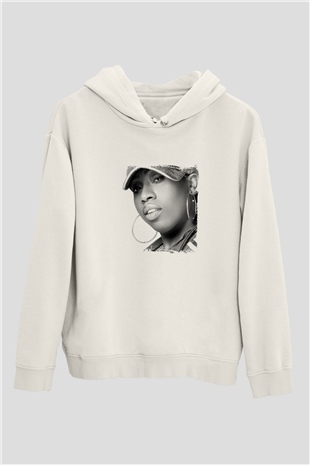 Missy Elliott Baskılı Unisex Beyaz Kapüşonlu Sweatshirt