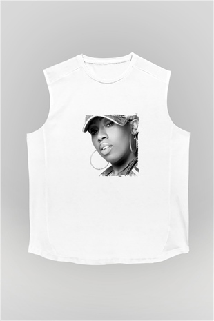 Missy Elliott Baskılı Unisex Beyaz Kolsuz Tişört