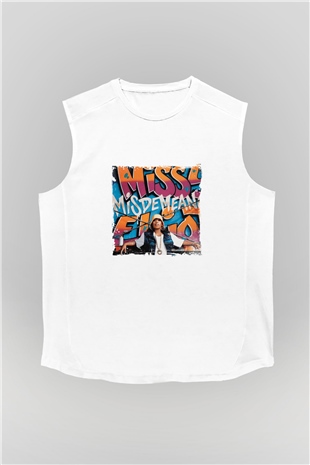 Missy Elliott Baskılı Unisex Beyaz Kolsuz Tişört