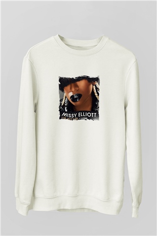 Missy Elliott Baskılı Unisex Beyaz Sweatshirt