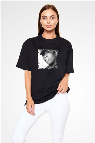 Missy Elliott Baskılı Unisex Oversize Siyah Tişört