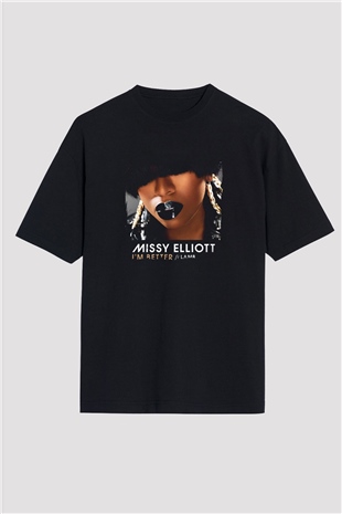 Missy Elliott Baskılı Unisex Oversize Siyah Tişört