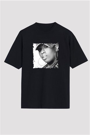 Missy Elliott Baskılı Unisex Oversize Siyah Tişört