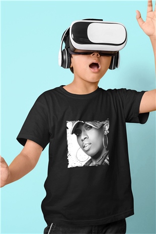 Missy Elliott Baskılı Unisex Siyah Çocuk Tişört