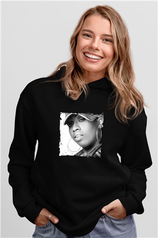 Missy Elliott Baskılı Unisex Siyah Hoodie