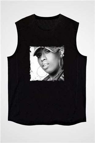 Missy Elliott Baskılı Unisex Siyah Kolsuz Tişört