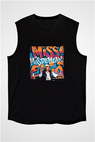 Missy Elliott Baskılı Unisex Siyah Kolsuz Tişört