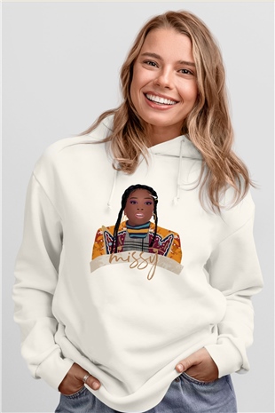 Missy Elliott Beyaz Unisex Kapüşonlu Sweatshirt