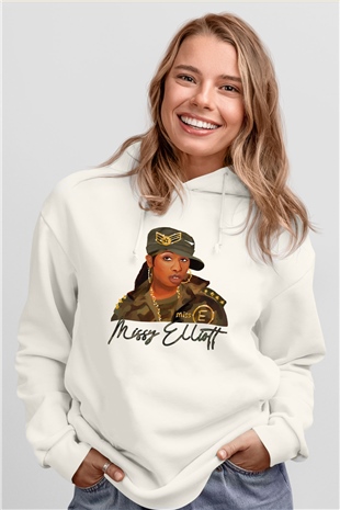 Missy Elliott Beyaz Unisex Kapüşonlu Sweatshirt