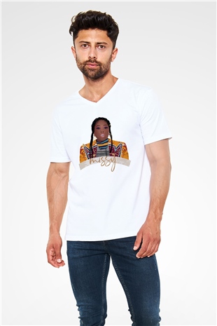Missy Elliott Beyaz Unisex V Yaka Tişört