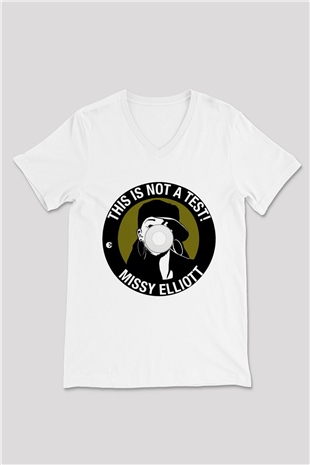 Missy Elliott Beyaz Unisex V Yaka Tişört T-Shirt