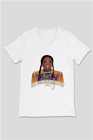 Missy Elliott Beyaz Unisex V Yaka Tişört