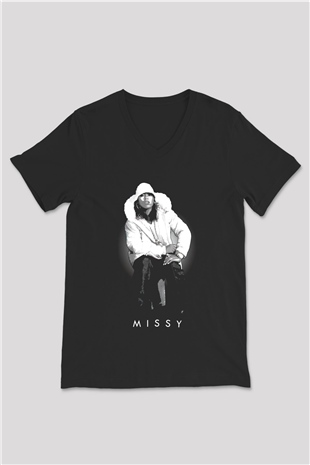 Missy Elliott Siyah Unisex V Yaka Tişört