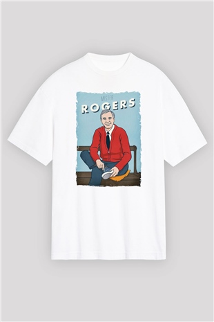 Mister Rogers Neighborhood Beyaz Oversize Tişört Oversize T-shirt
