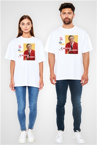 Mister Rogers Neighborhood Beyaz Oversize Tişört Oversize T-shirt