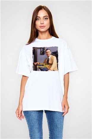 Mister Rogers Neighborhood Beyaz Oversize Tişört Oversize T-shirt