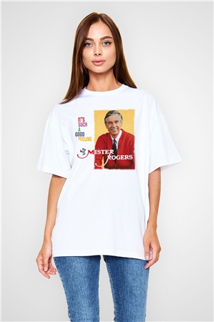 Mister Rogers Neighborhood Beyaz Oversize Tişört Oversize T-shirt