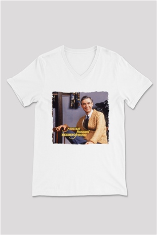 Mister Rogers Neighborhood Beyaz Unisex V Yaka Tişört
