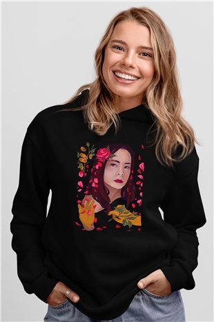 Mitski Baskılı Baskılı Unisex Siyah Hoodie
