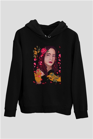 Mitski Baskılı Baskılı Unisex Siyah Hoodie