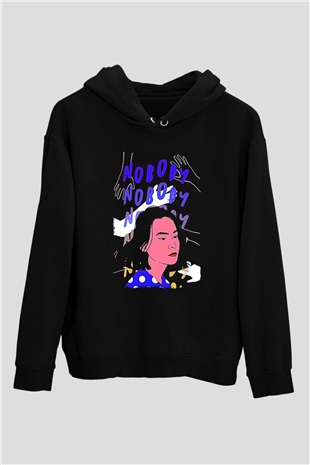 Mitski Baskılı Baskılı Unisex Siyah Hoodie
