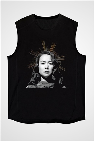Mitski Baskılı Baskılı Unisex Siyah Kolsuz Tişört - Tshirt