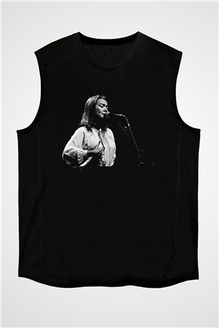 Mitski Baskılı Baskılı Unisex Siyah Kolsuz Tişört - Tshirt