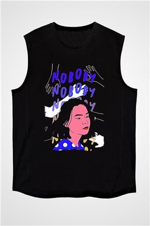Mitski Baskılı Baskılı Unisex Siyah Kolsuz Tişört - Tshirt