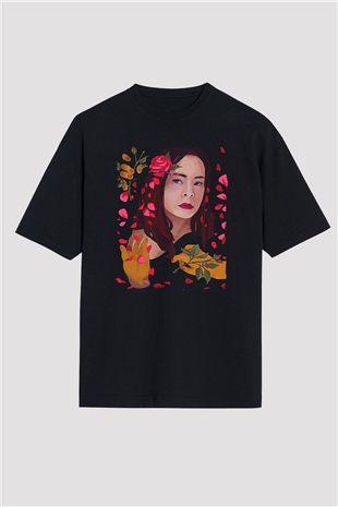 Mitski Baskılı Baskılı Unisex Siyah Oversize Tişört - Tshirt