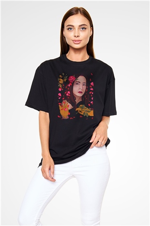 Mitski Baskılı Baskılı Unisex Siyah Oversize Tişört - Tshirt