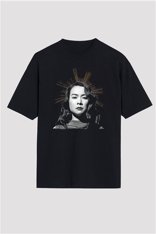 Mitski Baskılı Baskılı Unisex Siyah Oversize Tişört - Tshirt