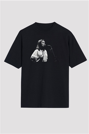 Mitski Baskılı Baskılı Unisex Siyah Oversize Tişört - Tshirt