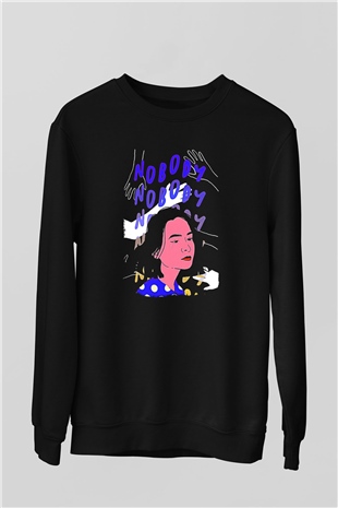 Mitski Baskılı Baskılı Unisex Siyah Sweatshirt