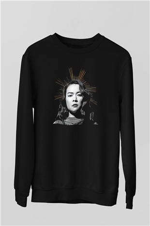 Mitski Baskılı Baskılı Unisex Siyah Sweatshirt