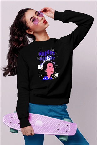Mitski Baskılı Baskılı Unisex Siyah Sweatshirt