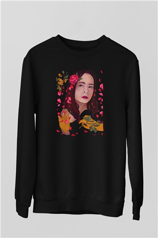 Mitski Baskılı Baskılı Unisex Siyah Sweatshirt