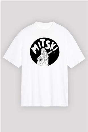 Mitski Baskılı Beyaz Unisex Oversize Tişört - Tshirt