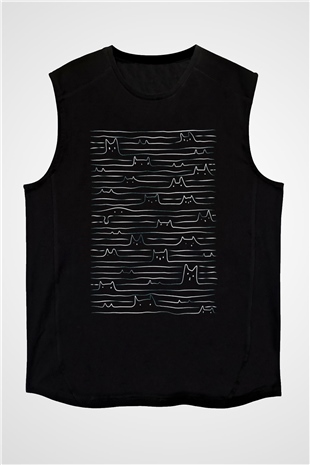 Miyav Division Baskılı Unisex Siyah  Kolsuz Tişört