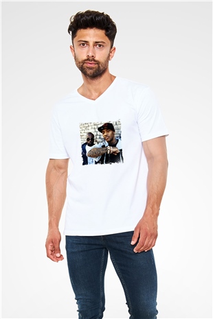 Mobb Deep Baskılı Beyaz V Yaka Unisex Tişört