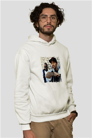 Mobb Deep Baskılı Unisex Beyaz Kapüşonlu Sweatshirt