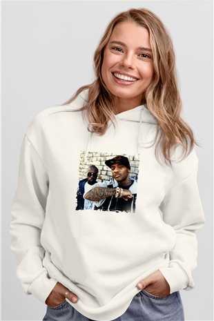 Mobb Deep Baskılı Unisex Beyaz Kapüşonlu Sweatshirt