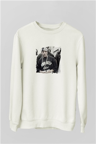 Mobb Deep Baskılı Unisex Beyaz Sweatshirt