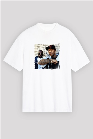 Mobb Deep Baskılı Oversize Beyaz Tişört