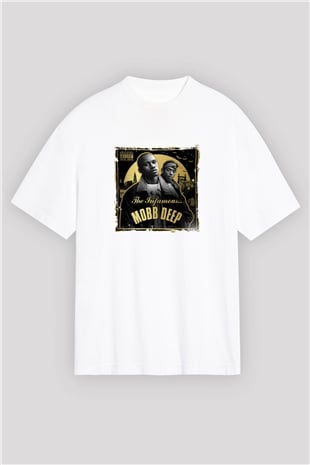 Mobb Deep Baskılı Oversize Beyaz Tişört