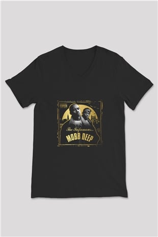 Mobb Deep Baskılı Unisex Siyah V Yaka Tişört