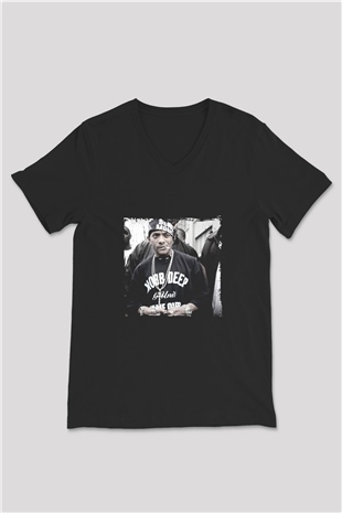 Mobb Deep Baskılı Unisex Siyah V Yaka Tişört